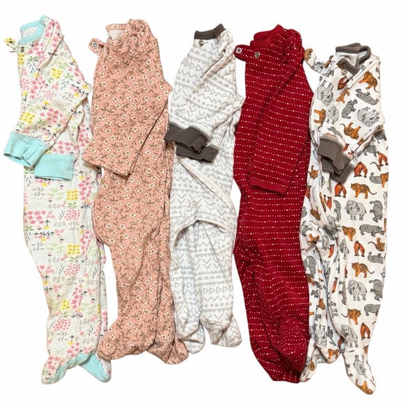 Touched By Nature Other - 6-9M Zip Up Pajamas Bundle Lot Of 5